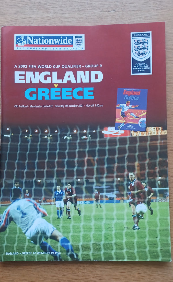 England v Greece 2001 At Old Trafford Manchester