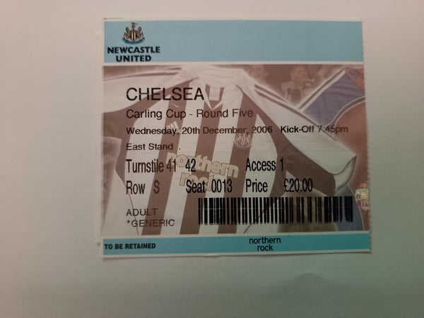 Newcastle United v Chelsea Match Ticket 2006/7 Carling Cup