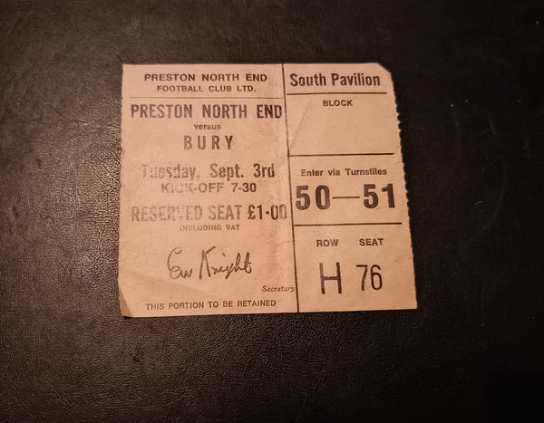 Preston v Bury Match Ticket 1974/5