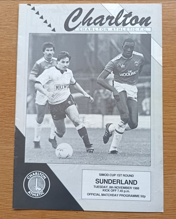 Charlton Athletic v Sunderland 1988/9 Simod Cup
