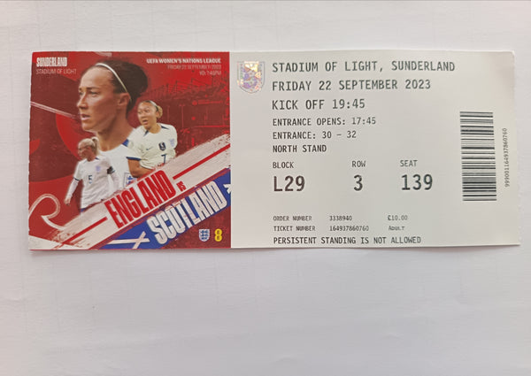 Match Ticket England v Scotland At Sunderland Women's Nations League 2023