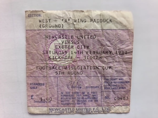 Match Ticket Newcastle Utd v Exeter City 1980/1 FA Cup