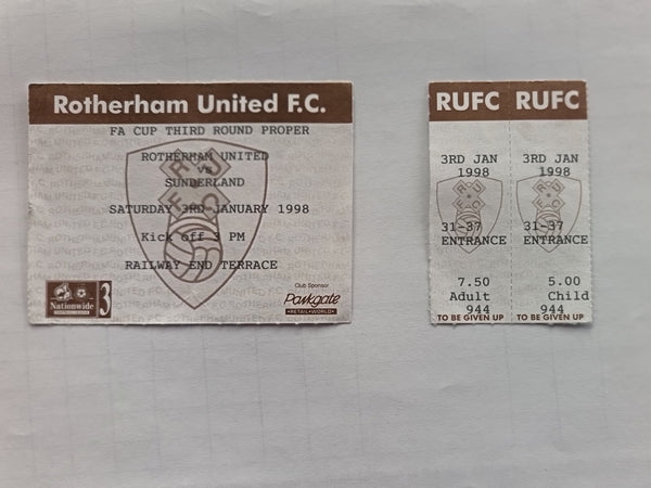 Match Ticket Rotherham Utd v Sunderland 1997/8 FA Cup