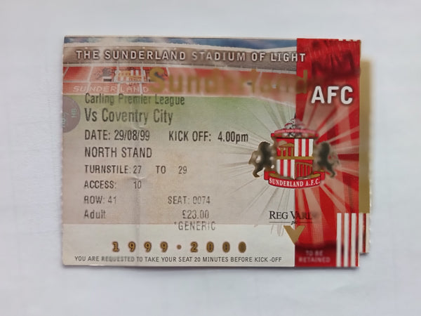Match Ticket Sunderland v Coventry City 1999/00
