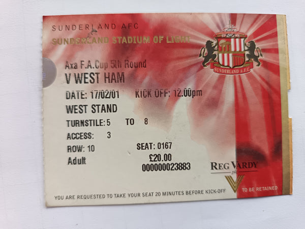 Match Ticket Sunderland v West Ham Utd 2000/01 FA Cup