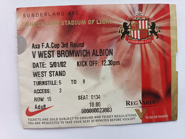 Match Ticket Sunderland v West Bromwich Albion 2001/2 FA Cup