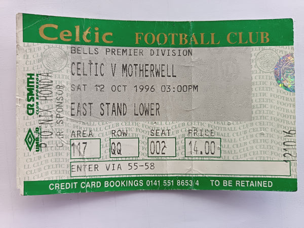 Match Ticket Celtic v Motherwell 1996/7