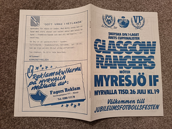 Myresjo IF v Rangers Pre season 1983/4