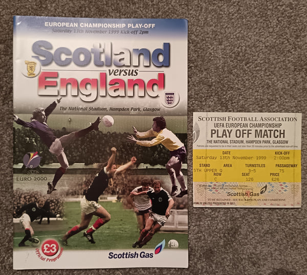 Scotland v England Euro Play off 2000 with match ticket.