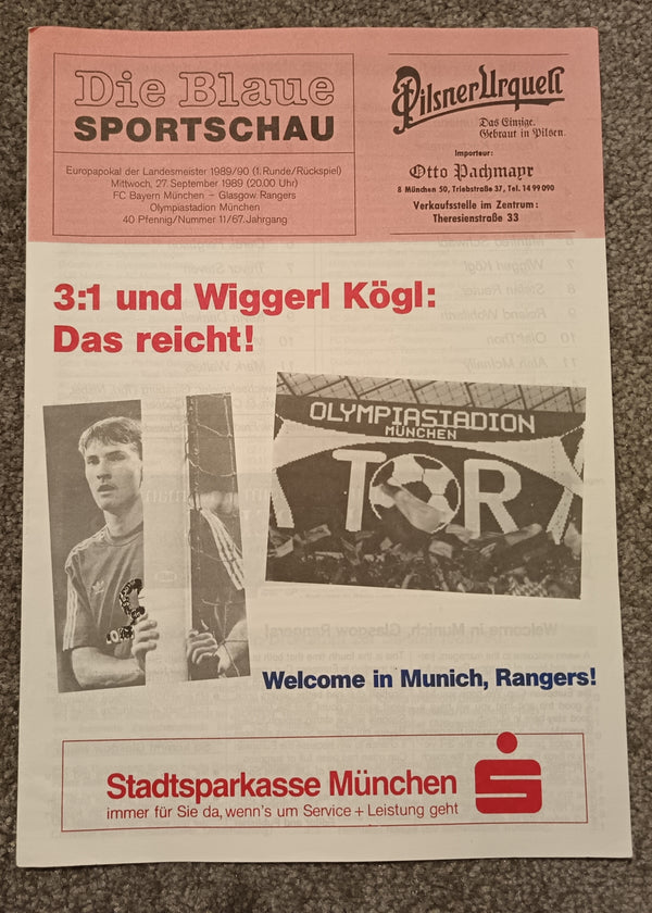 Bayern Munich v Rangers European Cup 1989/90