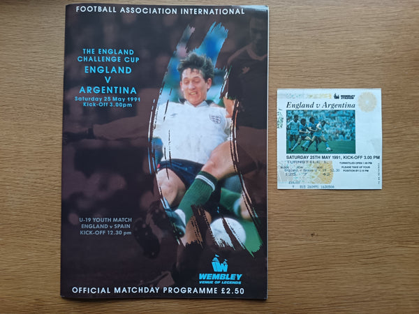 England v Argentina 1991 inc match ticket