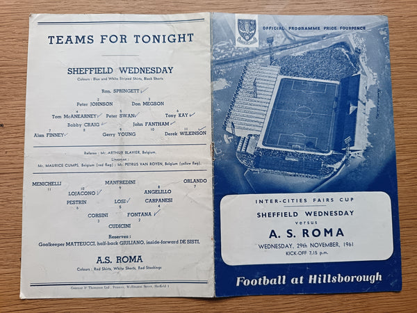 Sheffiled Wednesday v A.S Roma Fairs Cup 1961/2