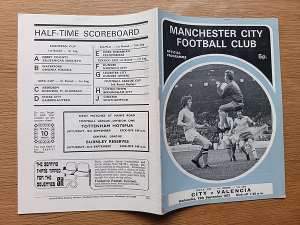 Manchester City v Valencia UEFA Cup 1972/3