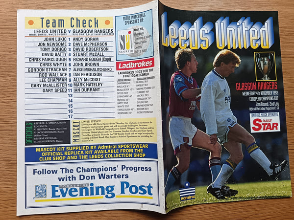 Leeds Utd v Rangers European Cup 1991/2