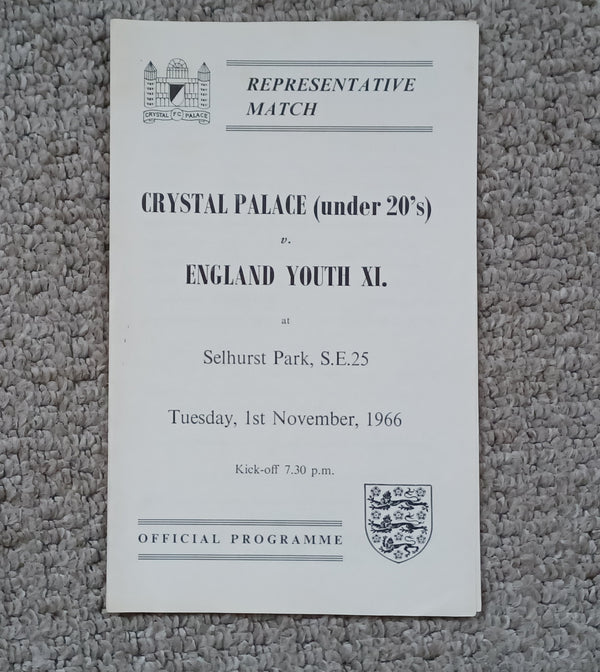 Crystal Palace U20S v England Youth 1966/7