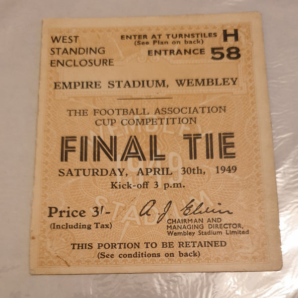 1949 FA Cup Final Leicester City v Wolves Ticket